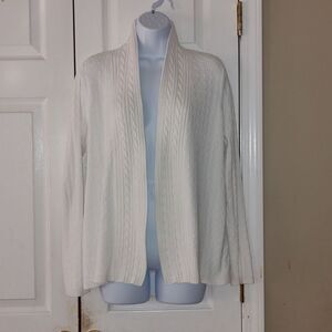 Kim Rogers White ribbed open front cardigan sweater  Sz L
